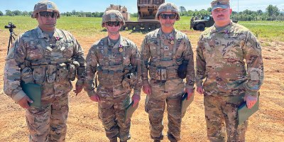(From left:) Arkansas National Guard Staff Sgt. Jorge Ramirez, Staff Sgt. Ryan Niblett, Sgt. Eduardo Salazar, and Staff Sgt. James Roach were each awarded Meritorious Service Medals for their actions May 7, 2026, for their actions on May 4, 2026.
