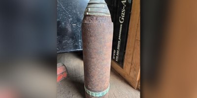 McConnell’s explosive ordnance disposal team responds to a call from the El Dorado Police Department to dispose of a World War I Mark I Shrapnel Projectile device in El Dorado, Kansas, May 3, 2026. The munition is a World War I-era, spin-stabilized anti-personnel projectile designed to airburst and release lead balls over enemy infantry. (Courtesy photo)