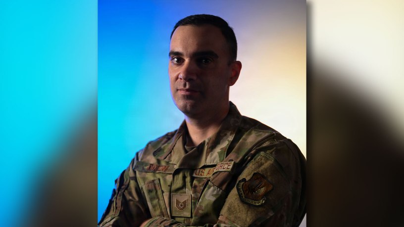 U.S. Air Force Tech. Sgt. Joseph Dixon, 31st Force Support Squadron education center civilian training manager, poses for a portrait at Aviano Air Base, Italy, May 11, 2026. April 20th, Dixon encountered a motorcycle crash and administered first aid, ultimately saving the victim’s life. (U.S. Air Force photo by Senior Airman Zachary Jakel)