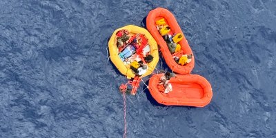 A U.S. Air Force HC-130J Combat King II, HH-60W Jolly Green II helicopter and Pararescuemen assigned to the 920th Rescue Wing conduct rescue operations for survivors of a downed civilian aircraft off the coast of Melbourne, Fla., May 12, 2026. Airmen with the 920th RQW rescued multiple survivors from the water and transported them to awaiting emergency medical personnel. (Courtesy photo)