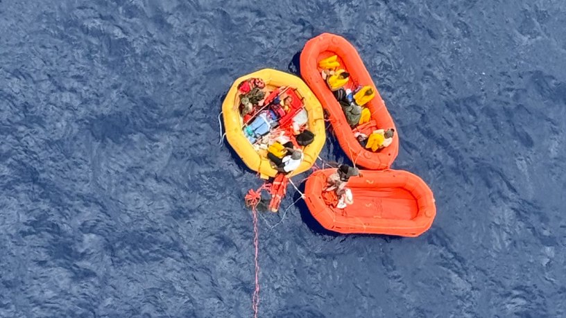 A U.S. Air Force HC-130J Combat King II, HH-60W Jolly Green II helicopter and Pararescuemen assigned to the 920th Rescue Wing conduct rescue operations for survivors of a downed civilian aircraft off the coast of Melbourne, Fla., May 12, 2026. Airmen with the 920th RQW rescued multiple survivors from the water and transported them to awaiting emergency medical personnel. (Courtesy photo)