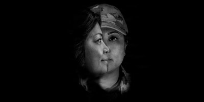 Chief Master Sgt. Virginia Holmgren reflected on the challenges of losing military identity and purpose while continuing her lifelong mission of helping others through mental health advocacy and veteran support. (U.S. Air National Guard photo illustration by Staff Sgt. Jadyn Eisenbrandt)