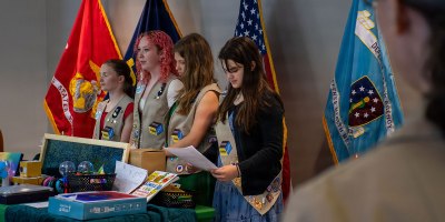 Girl Scout Troop 29 present Naval Medical Center Portsmouth Neurodevelopmental Pediatrics Division with a gift of sensory objects to help improve patient outcomes at NMCP, May 21, 2026.