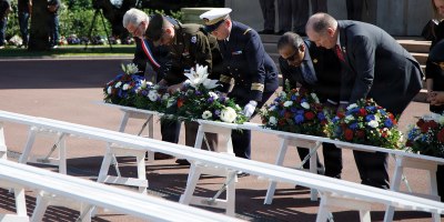 U.S. Army Brig. Gen. John B. Mountford, deputy commanding general of readiness of US Army V Corps, and soldiers of the 2nd Calvary Regiment, joined French officials, allied military leaders, veterans, and local community members during a Memorial Day ceremony honoring American service members buried at Normandy American Cemetery, France, May 24, 2026.
