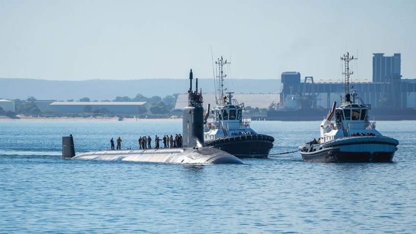 The Virginia-class fast-attack submarine USS Minnesota (SSN 783) prepares to moor at HMAS Stirling, Western Australia, Australia, Feb. 25, 2025.