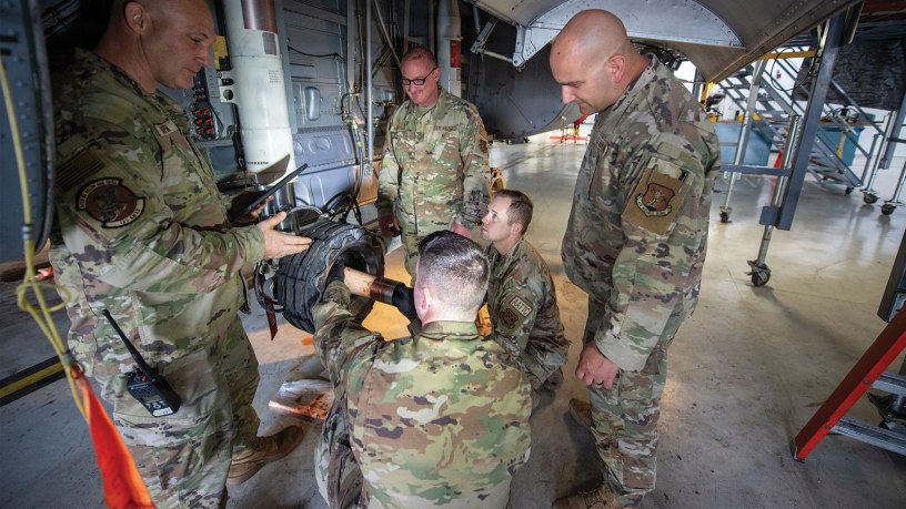 U.S. Air Force maintainers with the 123th Airlift Wing, Kentucky Air National Guard, train maintainers with the 139th Airlift Wing on the C-130J Hercules aircraft, at Louisville Air National Guard Base, Kentucky, March 9, 2026.