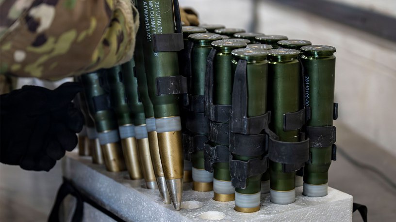 A munitions specialist assigned to the 1st Special Operations Wing packages 30 mm rounds at Hurlburt Field, Florida, April 21, 2026.