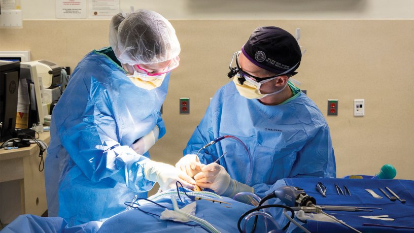 Third year medical student, U.S. Air Force 2nd Lt. Ashley Diekemper, left, assists U.S. Army Maj. Jonathan Buttram as he repairs a fractured eye socket at Walter Reed National Military Medical Center, Bethesda, Md., April 23, 2026.