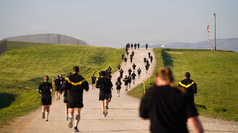 Soldiers and multinational personnel assigned to Kosovo Force (KFOR) Regional Command-East participate in a 5K Respect Run at Camp Bondsteel, Kosovo, April 25, 2026, in observance of Sexual Assault Awareness and Prevention Month.