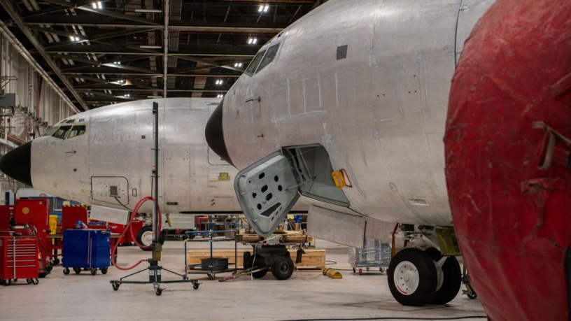 Air Force KC-135 Stratotankers sit in a maintenance bay during programmed depot maintenance at Tinker Air Force Base, Okla., April 29, 2026.