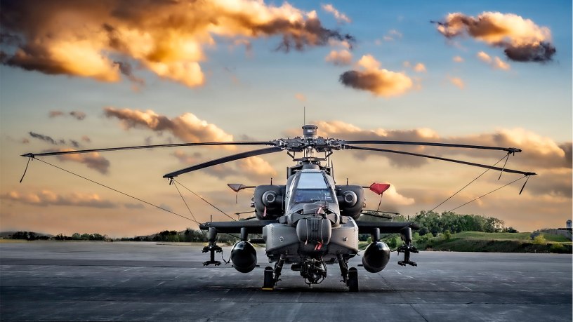 An AH-64E Apache Guardian from the 1-151st Attack Reconnaissance Battalion, South Carolina National Guard sits on the tarmac at the Greenbrier Valley Airport.