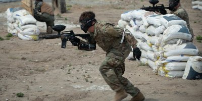 Soldiers assigned to 2nd Platoon, 940th Military Police Company, participate in a force-on-force paintball event alongside Ecuadorian sailors during Exercise El Gato 2026 in Salinas, Ecuador, May 16, 2026.
