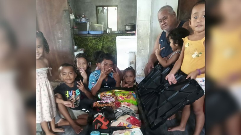 U.S. Air Force Airman 1st Class Anthony Chiakis’ family poses with donated goods and supplies. The U.S. military is dedicated to supporting civil and local authorities of Guam and the Commonwealth of the Northern Mariana Islands. (Courtesy photo)