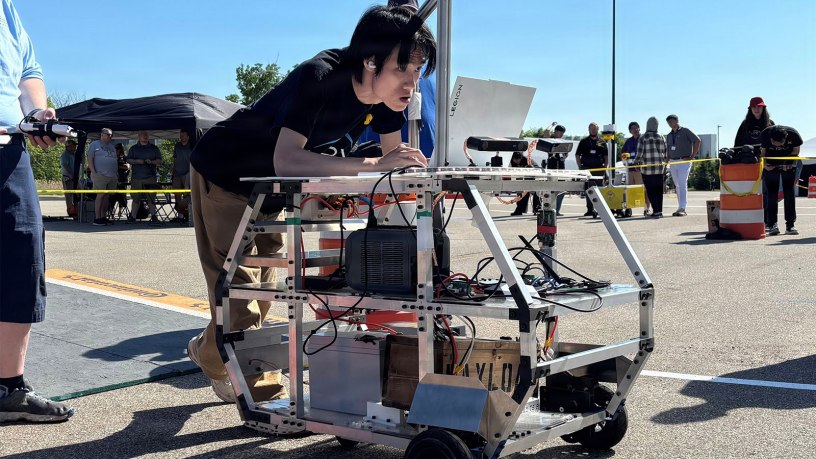 A University of Michigan student prepares his team’s vehicle to begin the Autonomous Navigation course at the 33rd annual Intelligent Ground Vehicle Competition June 1, 2026, at Oakland University in Rochester, Michigan. Each year at IGVC, scientists and engineers from the U.S. Army Ground Vehicle Systems Center challenge student teams from all over the world to design, build, and test autonomous vehicles against real-world constraints and rigorous performance standards.