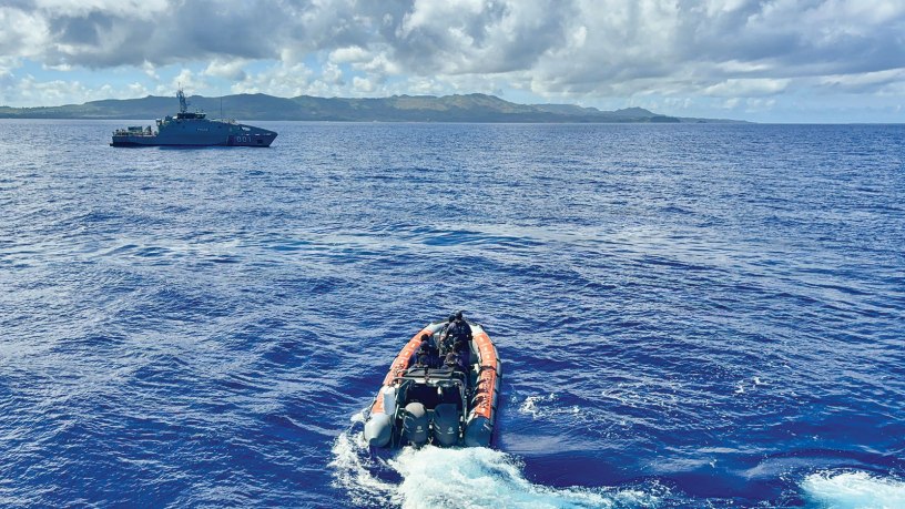 Partners from the Freely Associated States of Micronesia, the U.S. Coast Guard Forces Micronesia/Sector Guam, and Australian Maritime Security Advisers under the Pacific Maritime Security Program, conduct underway boarding training during Operation Irensia 2026 on June 5, 2026, completing a 13-day multilateral maritime security exercise and law enforcement training program that brought together patrol boat crews from the Federated States of Micronesia, the Republic of Palau, and the Republic of the Marshall Islands in Apra Harbor, Guam. (Photo courtesy Royal Australian Navy)