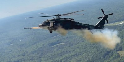 An UH-60M Black Hawk helicopter demonstrates the U.S. Army’s air-launched effects capability during a test flight in June at Fort A.P. Hill, Virginia.