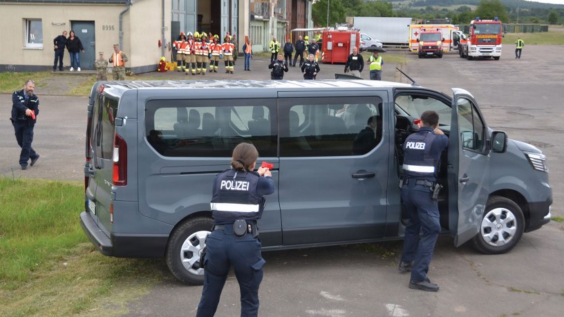 U.S. Army Garrison Rheinland-Pfalz emergency response teams partnered with German first responders for an Integrated Protection Exercise to test joint emergency response capabilities at the Baumholder Airfield near Reichenbach June 10.