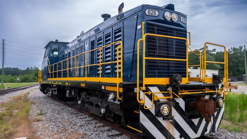 A locomotive belonging to the 628th Logistics Readiness Squadron sits idle at Joint Base Charleston, South Carolina, June 16, 2026.