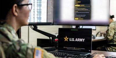 Sgt. Lorelei Hubbard, an administrative noncommissioned officer assigned to the Oklahoma Army National Guard Recruiting and Retention Battalion, uses an artificial intelligence tool to rapidly determine award eligibility for a National Guard member at the RRB headquarters in Oklahoma City on June 17, 2026.