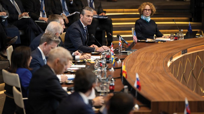 Secretary of War Pete Hegseth delivers remarks before a North Atlantic Council meeting at NATO headquarters in Brussels, June 18, 2026.