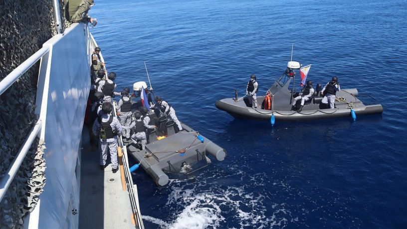 Members of the Armed Forces of the Philippines board U.S. Coast Guard Sentinel-class fast response cutter Charles Moulthrope (WPC 1141) during a Maritime Cooperative Activity.