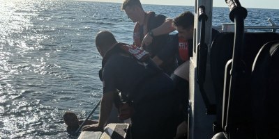 A U.S. Coast Guard Station Miami Beach boat crew rescued two men, four miles east of Elliot Key, after both individuals reportedly drifted away from their vessel near Ceasar Creek, June 21, 2026. No injuries were reported. (U.S. Coast Guard photo courtesy of Station Miami Beach rescue crew)