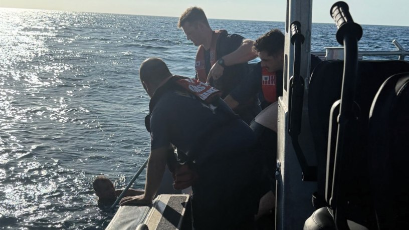 A U.S. Coast Guard Station Miami Beach boat crew rescued two men, four miles east of Elliot Key, after both individuals reportedly drifted away from their vessel near Ceasar Creek, June 21, 2026. No injuries were reported. (U.S. Coast Guard photo courtesy of Station Miami Beach rescue crew)