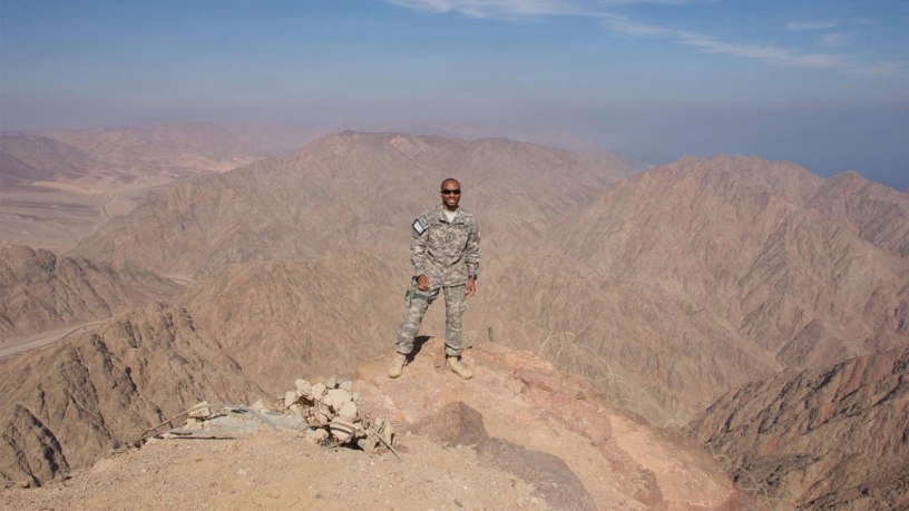 U.S. Army Sgt. Robert McLymore stands atop a mountain in Egypt while on deployment in 2012. McLymore was recently awarded the prestigious Soldier's Medal for actions he took assisting first responders in saving a trapped motorist from a burning car after an accident in 2015.