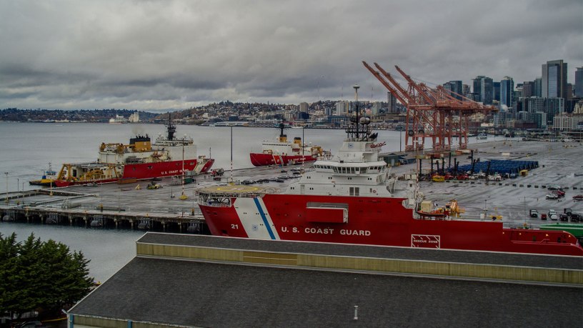 U.S. Coast Guard Cutter Healy (WAGB-20) arrives at Pier 46 on Coast Guard Base Seattle, Oct. 26, 2025.