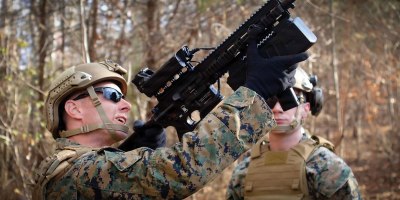 U.S. Marines from Marine Corps Base Quantico’s Provost Marshall Office employ weapons system during a New Equipment Training (NET) exercise to demonstrate the Organic – Counter Small Unmanned Aircraft Systems (O-CsUAS) capabilities PEO Land Systems is deploying directly to the fleet during a live training event on Marine Corps Base Quantico, VA. (US Marine Corps Photo by Addi Vander Velde)