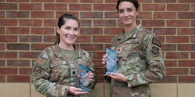 Lt. Col. Lauren Lwanga, left, a public health officer in the Kentucky Air National Guard’s 123rd Medical Group, and Capt. Leigha Bowyer-Jones, a nurse practitioner from the same unit, have been named top performers in the 2025 Air National Guard Medical Service Awards.