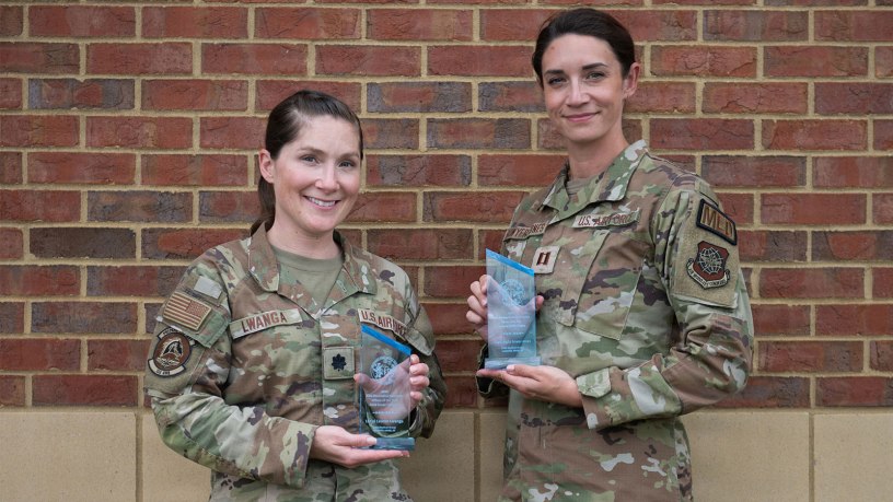 Lt. Col. Lauren Lwanga, left, a public health officer in the Kentucky Air National Guard’s 123rd Medical Group, and Capt. Leigha Bowyer-Jones, a nurse practitioner from the same unit, have been named top performers in the 2025 Air National Guard Medical Service Awards.