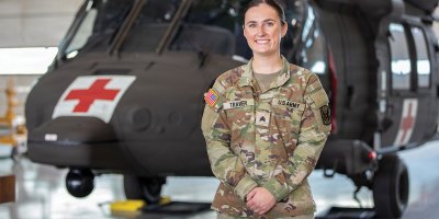 Delaware Army National Guard Sgt. Megan Traver, an aviation Soldier, poses for a portrait at the Army Aviation Support Facility in New Castle, Del., June 8, 2026. Traver, Miss Magnolia 2026, will compete for the Miss Delaware 2026 title on June 20.