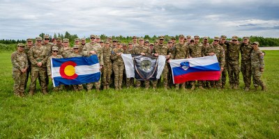 Medical personnel from the Colorado National Guard’s Chemical, Biological, Radiological, and Nuclear Enhanced Response Force Package pose for a photo alongside their counterparts from the Slovenian Medical Forces at the Vigorous Warrior Exercise, Tapa, Estonia, June 18, 2026.