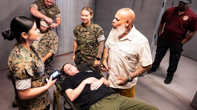 U.S. Navy corpsmen from across the II Marine Expeditionary Force assess a notional casualty during an end-user touchpoint at the Tactical Medicine Training Center, Camp Lejeune, North Carolina, June 30, 2026.
