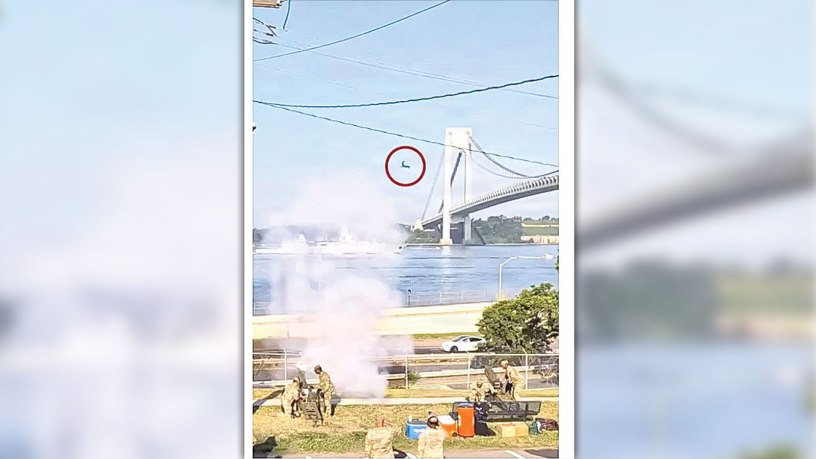 Screenshot shown from Instagram of the squirrel mid‑jump. A viral moment at U.S. Army Garrison Fort Hamilton on July 2, shows a squirrel leaping from a utility pole onto a Soldier during a ceremonial cannon salute for Sail4th 250, July 4, 2026. The clip, filmed by Public Affairs Chief Susan Blair, has surpassed 9.1 million views on Instagram. (U.S. Army photo from Fort Hamilton Instagram Page)
