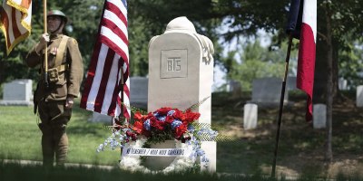 Visitors attend a rededication ceremony of a sacred soil marker at Arlington National Cemetery, Va., July 5, 2026.