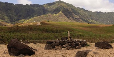 A photo of Makua Valley, a sacred Native Hawaiian site known as the birthplace of humanity and where ancestral spirits depart, was among the most affected areas, with most roadways damaged by the storm in spring 2026 taken on July 7, 2026, at Makua Valley, Hawaii.
