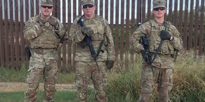 U.S. Army Soldiers with the 252nd Engineer Company, assigned to the 130th Maneuver Enhancement Brigade, assigned to Joint Task Force-Southern Border (JTF-SB) in support of Operation Ardent Vanguard, pose for a photo in Rio Grande Valley, Texas, July 9, 2026, after assisting a driver following a single-vehicle rollover during a routine patrol.