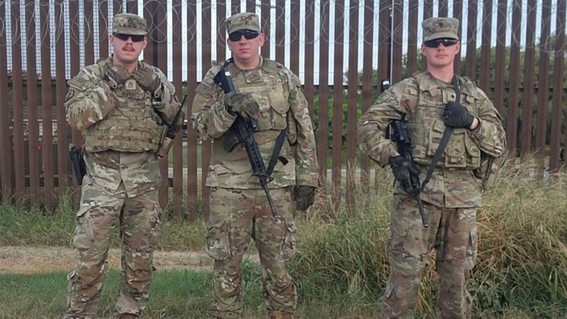 U.S. Army Soldiers with the 252nd Engineer Company, assigned to the 130th Maneuver Enhancement Brigade, assigned to Joint Task Force-Southern Border (JTF-SB) in support of Operation Ardent Vanguard, pose for a photo in Rio Grande Valley, Texas, July 9, 2026, after assisting a driver following a single-vehicle rollover during a routine patrol.