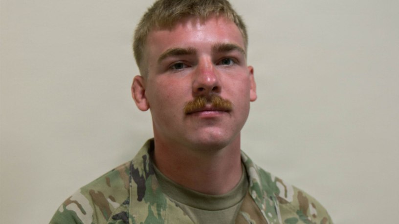 U.S. Army Spc. Boecker, an infantryman assigned to the Minnesota National Guard's Moorhead-based 2nd Combined Arms Battalion, 136th Infantry Regiment, stands for a photo in Elk River, Minnesota, July 11, 2026.