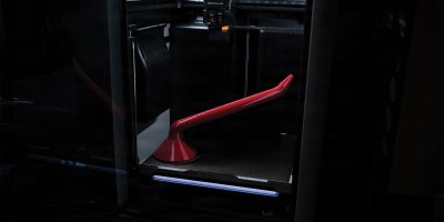 A thermoplastic polyurethane (TPU) oil funnel is developed using 3-D printing by the Innovation Lab team at McConnell Air Force Base, Kansas, 17 July, 2026.
