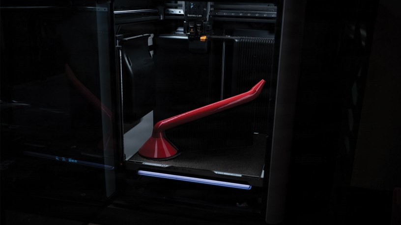 A thermoplastic polyurethane (TPU) oil funnel is developed using 3-D printing by the Innovation Lab team at McConnell Air Force Base, Kansas, 17 July, 2026.