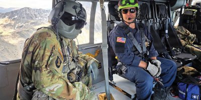 Idaho Army National Guard Staff Sgt. Brad Stock and Boise Fire Department Cpt. Ryan Yates travel to Mount Idaho in a UH-60 Black Hawk to conduct a search and rescue mission on the state's seventh highest peak July 18, 2026.