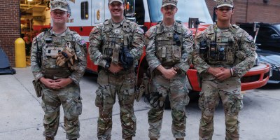 U.S. National Guardsmen with the West Virginia National Guard, assigned to Joint Task Force-District of Columbia, in support of the DC Safe and Beautiful mission, pose for a photo in Washington, July 30, 2026.