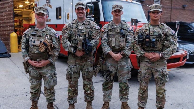 U.S. National Guardsmen with the West Virginia National Guard, assigned to Joint Task Force-District of Columbia, in support of the DC Safe and Beautiful mission, pose for a photo in Washington, July 30, 2026.