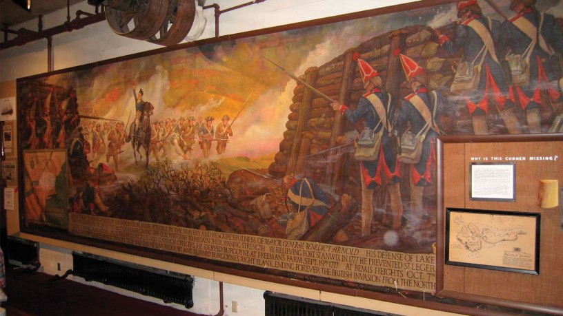The painting " Benedict Arnold, Triumphant at Saratoga," by military artist George Gray depicts the moment on Oct. 7, 1777 when American General Benedict Arnold led the Continental Army to victory during the Battle of Bemis Heights, a part of the larger Battle of Saratoga.