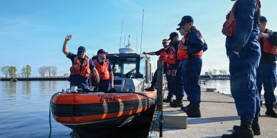 U.S. Coast Guard active-duty members assigned to various stations across the Great Lakes District conduct anchor training on the Response Boat-Small during a Boat Crew College class held at the Coast Guard Training Logistics Center in Lorain, Ohio, April 23, 2026.