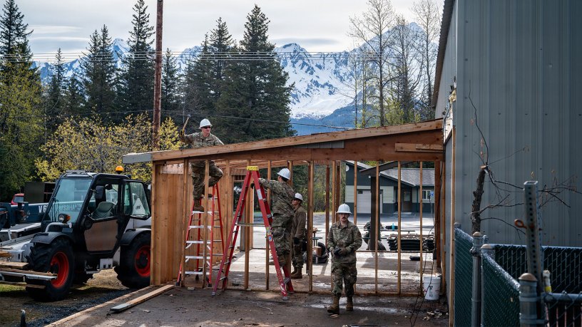 U.S. Air National Guard Senior Airman Edwin Carrillo, a structures specialist assigned to the 103d Civil Engineering Squadron, swings a hammer during the demolition of a building during a two-week National Guard Bureau deployment for training in Seward, Alaska, June 2, 2026.