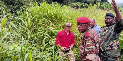 A U.S. Air Force pararescue element lead assigned to the 406th Air Expeditionary Wing, Combined Joint Task Force – Horn of Africa, works alongside senior Equatorial Guinean military officials to search for a downed military helicopter in Equatorial Guinea, July 9, 2026.